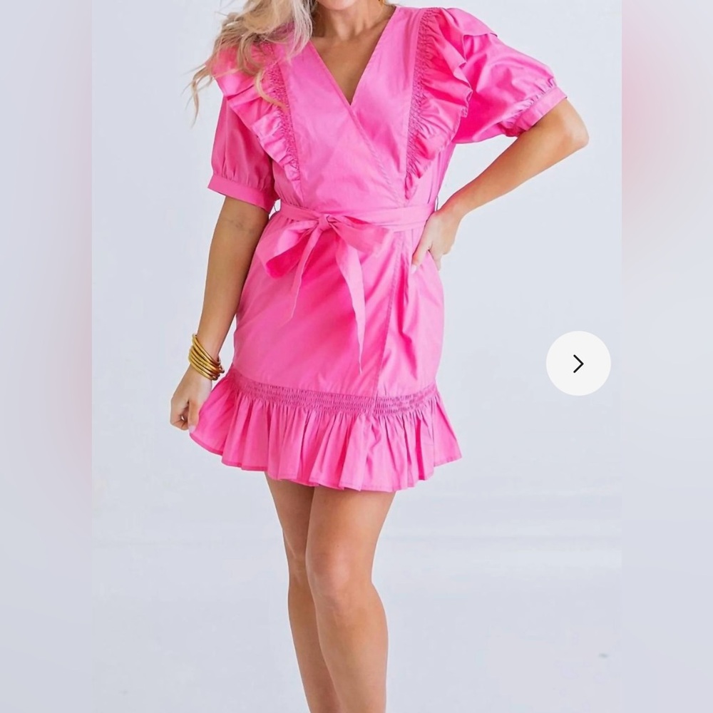 Karlie Solid Poplin Wrap Ruffle Dress - NWOT